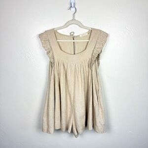 Mustard Seed Cream Babydoll Romper Ruffle Strap Cottagecore Boho Flowy